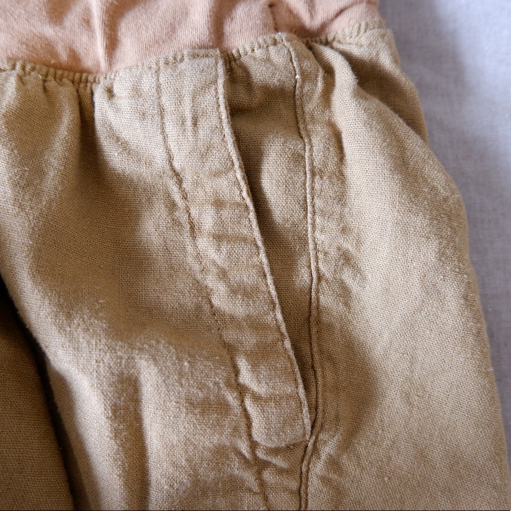 Maternity Rollover Waist Linen-Blend Shorts in Caramel